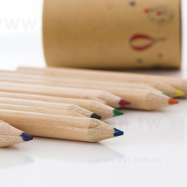彩色鉛筆-牛皮紙圓筒廣告印刷禮品-原木環保廣告筆-12色採購客製印刷贈品筆-8430-3